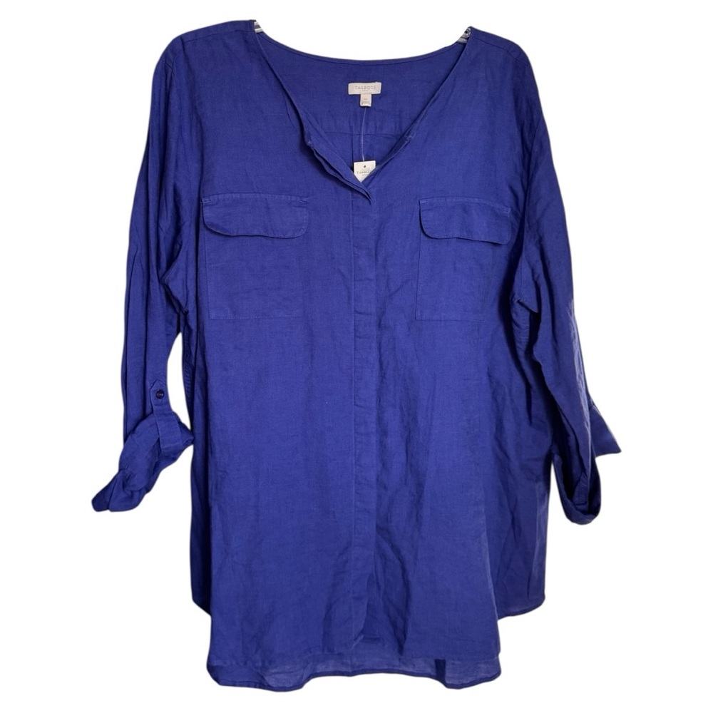 Talbots NWT Deep Blue Flowy Linen Blend Lightweight Fall Top